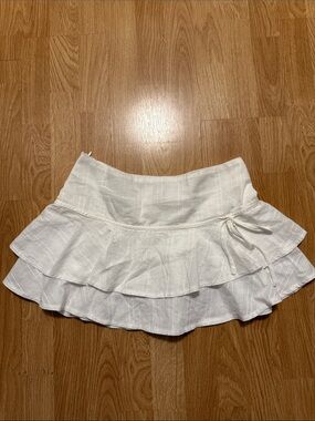 Peppermayo White Tiered Ruffle Mini Skirt with Side Tie